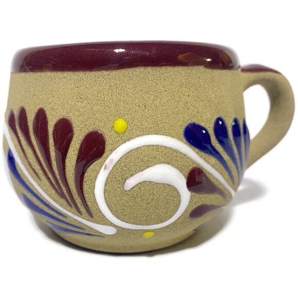 Rubria Mexican Clay Mug Coffee Cup Taza Dona Brown and Blue New With Tag - Picture 3 of 6